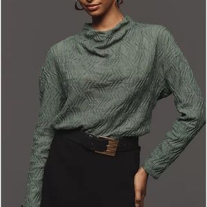 Anthropologie Textured Funnel-Neck Top — Green Size S